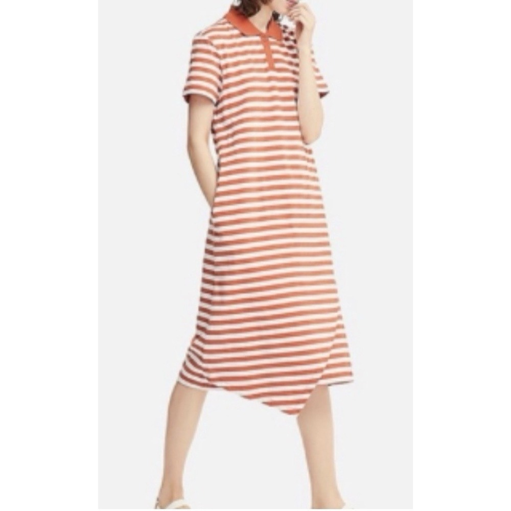 JW Anderson X Uniqlo Striped Polo Shirt Dress Asymmetric Preppy Midi